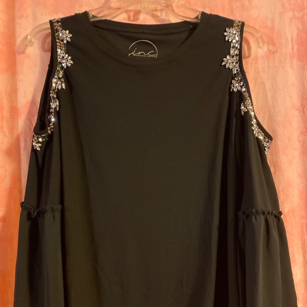 Black off shoulder flare sleeve dress shirt